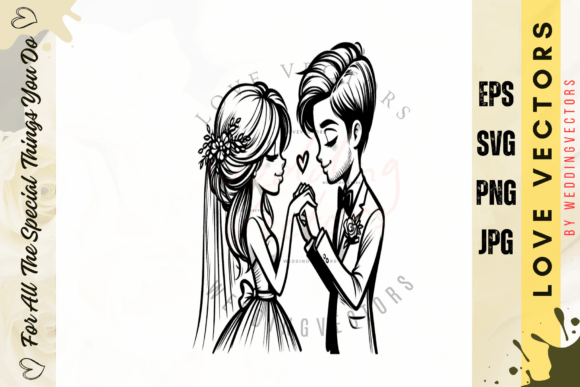 C4504: Modern Wedding Couple and Love Vectors