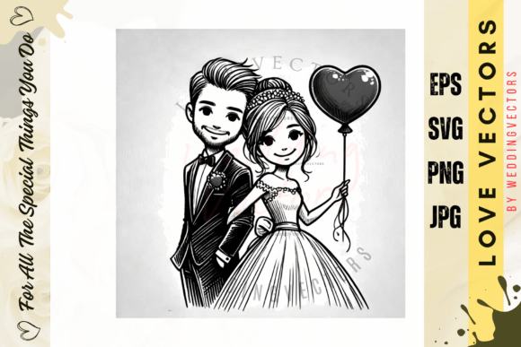 C4875: Vintage Wedding Couple Vectors for Romantic Design