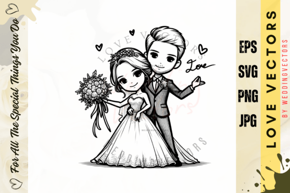 Elegant Wedding Couple & Love Vectors - C4916