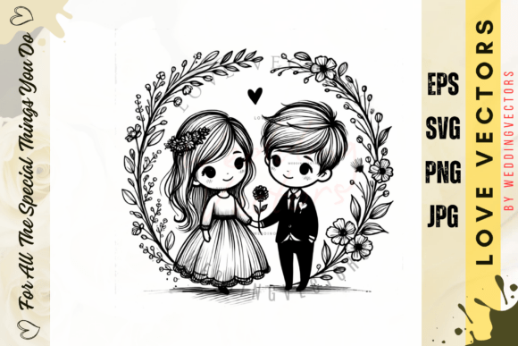 Elevate Romantic Designs with Wedding Couple and Love Vectors - C4674