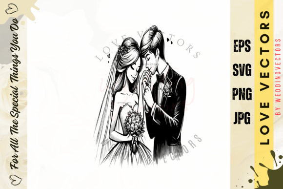 Elevate Romantic Projects with Wedding Couple and Love Vectors - C4510